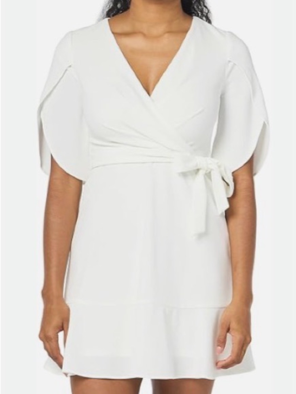 DKNY Women's Tulip Half Sleeve Faux Wrap Mini Dress White 0P - NWT
